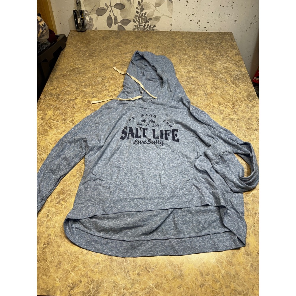 Salt Life Live Salty Womens XL Blue Heathered Lightweight Graphic Hoodie Top